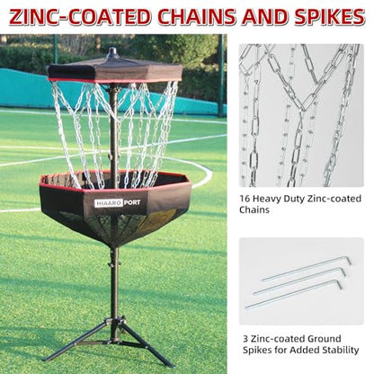 PDGA Approved - HIAARO Portable Disc Golf Basket with 16 Heavy Duty Chains, Foldable Disc Golf Target with Carry Bag for Practice