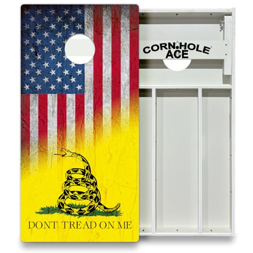 CornholeAce American Flag Series All Weather Pro Cornhole Board Set - Waterproof 4x2 Regulation Size, Made in USA, Triple Wide Legs, 3/4" PVC, Tournament Boards, Rainproof Outdoor Set (2 Boards) - color: USA-DTOM