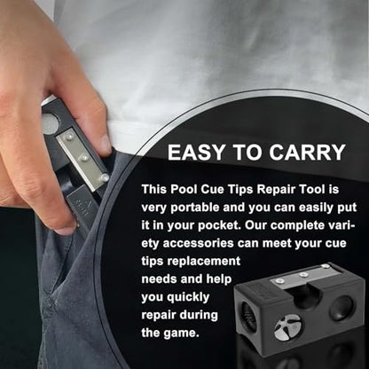 22 pcs Pool Cue Tips Replacement Kit, 8-in-1 Billiards Pool Cue Tip Shaper, Portable Pool Cue Repair Accessories for Replacement and Shaping Cue Tips for Billiards Enthusiastsm