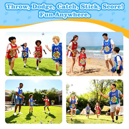 Sticky Ball Vest for Dodgeball Game, 6-Players Set 6 Target Vests | 48 Sticky Balls, Promotes 3+Kids Active Screen-Free, Dodge Tag Game, Indoor and Outside Running Games, Team Game Play