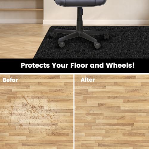 Office Chair Mat for Hardwood Floor: 63" x 51" Extra Large Black Office Chair Mats, Anti-Slip Rubber Floor Mat for Gaming Rolling Chair, Heavy Duty Protector for L Desk, Home, Gaming Easy Glide