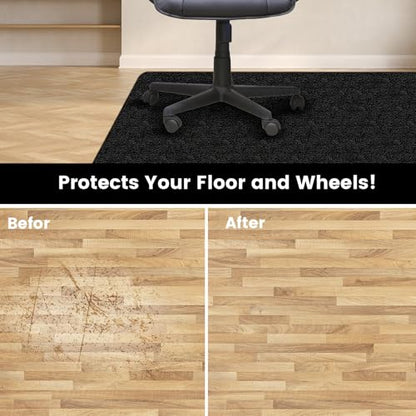 Office Chair Mat for Hardwood Floor: 63" x 51" Extra Large Black Office Chair Mats, Anti-Slip Rubber Floor Mat for Gaming Rolling Chair, Heavy Duty Protector for L Desk, Home, Gaming Easy Glide
