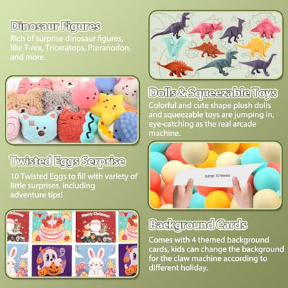 Claw Machine for Kids, Dinosaur Toy Claw Machine Large, Mini Arcade Machine with Prizes Toys Refill Inside, Kids Vending Game Machine, Party Prize Candy Dispenser, Easter Gift for Girls Boys - style: Dinosaurs