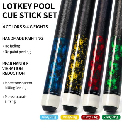LOTKEY Pool Cue Sticks for Adults,Super Straightened Up 58'' 18 19 20 21oz Billiard Cues Canadian Maple Tacos De Billar Profesional Set of 4/3/2/1 House Bar Pool Que Table Beginner Pool Queue - color: 4 Pieces