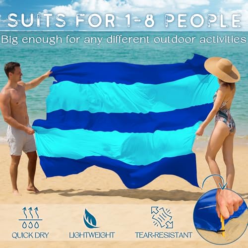BYDOLL Beach Blanket Waterproof Sandproof Large Sand Free,78''X81''/10'X9' Oversized Sandless Lightweight Blanket Picnic Mat for Beach Travel Camping Hiking with Stakes - color: Blue2 Mix, size: 10'X9'