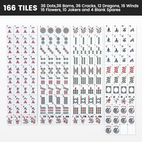 American Mahjong Tile Set,166 White Tiles Mahjong Set,4 Colors Mahjong Racks,Travel Mahjong Set with Black Carrying Bag - style: Black Bag