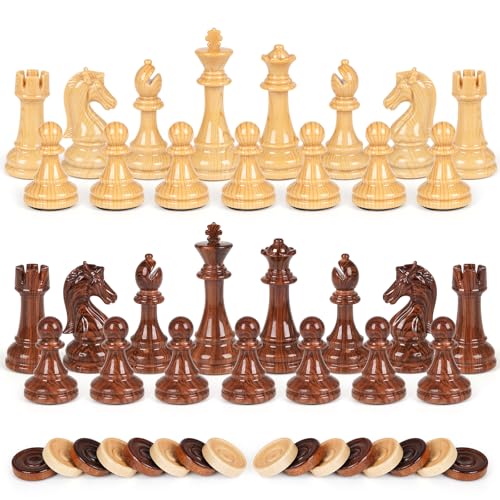 3 in 1 Magnetic Chess Set & Checkers Backgammon Board Game Set, 15" Wooden Folding Chess Board, Tournament Portable Travel Chess Set, Beginner Chess Board Game for Adults & Kids