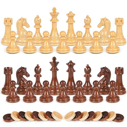 3 in 1 Magnetic Chess Set & Checkers Backgammon Board Game Set, 15" Wooden Folding Chess Board, Tournament Portable Travel Chess Set, Beginner Chess Board Game for Adults & Kids