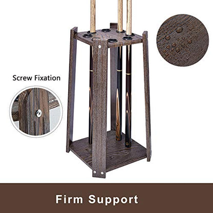 Home Pool Cue Holder Rack Billiards Pool Cue Rack - Ball Cue Rack Floor Stand, Snooker Cue Rack Holds 8 Pool Billiard Stick Freestanding, Dark Wood Grain, Billiard Bar Storage Rack