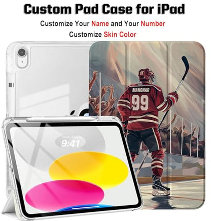 Custom Name/Number Case for iPad Pro 13/11 inch M4 2024 & 12.9 inch 6th/5th/4th/3rd Gen 2022/2021/2020/2018, with Hockey Lover's,with Pencil Holder(Arizona Red) - color: Arizona Red, size: iPad Pro Series