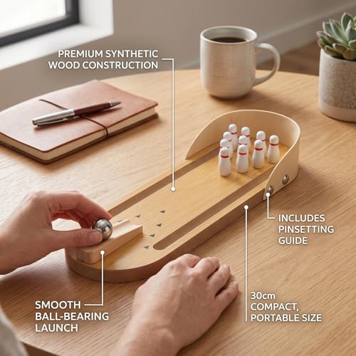 Tabletop Mini Bowling Game Set, Wooden Board Mini Desktop Funny Game Finger Ball Games for MenWomen Kids Teens Boys