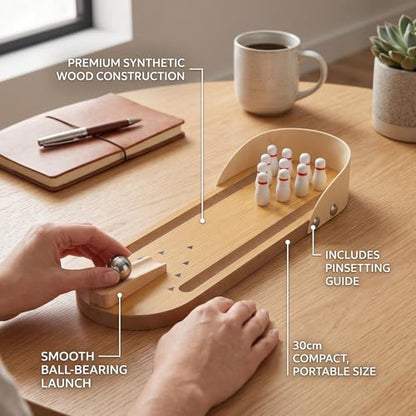 Zerodis Mini Bowling Game Set, Wooden Home Office Desk Toy Stress Reduce Decompression Gadget Compact Design Finger Sport Games Party Family Gathering for Adults Teens Kids