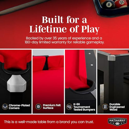 Hathaway Pool Table Combo Set with Benches - color: Black and Red Felt