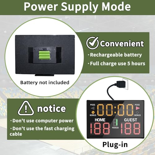 Basketball Digital Scoreboard with Remote,Battery Powered Portable Tabletop Electronic Scoreboard with 75dB Buzzer,Countdown Timer & Score for Games