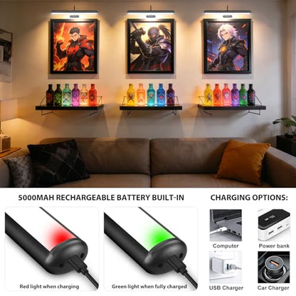 Set of 2 Picture Lights with Timer Dimmer, Painting Light with Remote Rechargeable Battery ,Wall Art 3 Lighting Colors Temps,16inch Full Metal Over Picture Painting Frame Dartboard Gallery Hallway - color: Black, size: 16inch Gooseneck 2-Pack