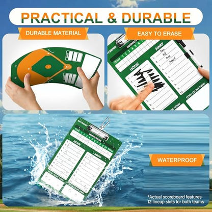 Baseball Lineup Board, Double-Sided Clipboard for Coaches, Dry Erase Lineup Boards, 3rd Generation Coaching Clipboard for Baseball, Softball, Portable and Efficient
