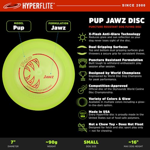 Hyperflite Pup Jawz Puncture Resistant Dog Flying Disc, Small Dogs | Puncture Resistant, Competition Approved | 7-inch, 90g | Small Dogs | Blue - color: blue