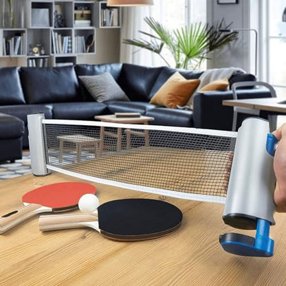 Play Anywhere Portable Table Tennis and Ping Pong Set, Includes Retractable Net, 2 Table Tennis Paddles, 3 Ping Pong Balls and Mesh Carry Bag, Play It Anywhere 2 Player Table Tennis Set