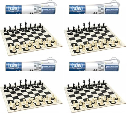 WE Games Chess Sets for Adults, Chess Board is 17 in., Chess Pieces with 3.08 inch King Travel Chess Set, Board Games Storage in Convenient Portable Carry Tube, Games for Adults (Pack of 4) - size: 17 x 17 inches (Pack of 4)