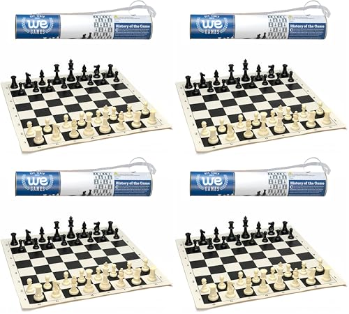 WE Games Chess Sets for Adults, Chess Board is 17 in., Chess Pieces with 3.08 inch King Travel Chess Set, Board Games Storage in Convenient Portable Carry Tube, Games for Adults (Pack of 4) - size: 17 x 17 inches (Pack of 4)