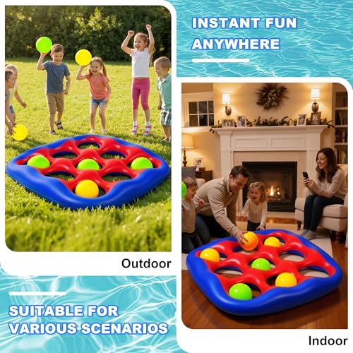 Pool Games Set- Tic-Tac-Toe Inflatable Pool Toys with 10 Balls Fun Summer Swimming Pool Party Beach Lawn Outdoor Camping Party Float Game Water Ball Toys for Adults Teens Kids 2-10 Players - color: Blue and Red