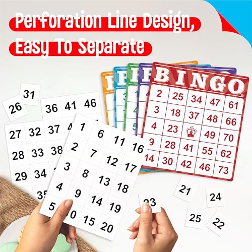 100-Pack Number Bingo Game Cards, Disposable Reusable Multi-Color Paper Sheets for Kids, Numbers 1-75 Bingo Board Game for Parties, School, Classroom, Family Gathering Activity, Travel, Road Trip