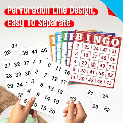 100-Pack Number Bingo Game Cards, Disposable Reusable Multi-Color Paper Sheets for Kids, Numbers 1-75 Bingo Board Game for Parties, School, Classroom, Family Gathering Activity, Travel, Road Trip