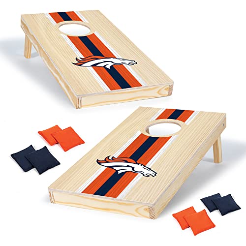NFL Football Portable Size 1' x 2' Solid Wood Cornhole Set with Direct Print HD Team Graphics – Travel Size