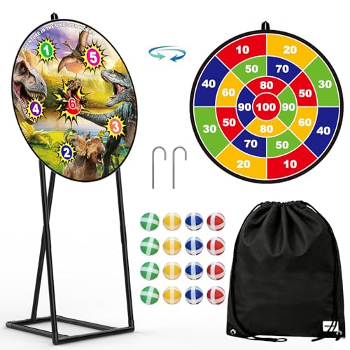 29" Large Dinosaur Dart Board for Kids, Kids Double-Sided Dart Board with Sticky Balls & Stand, Dinosaur Theme Indoor/Outdoor Carnival Party Games, Gifts for 3 4 5 6 7 8 9 10 11 12 Year Old Boys Girls