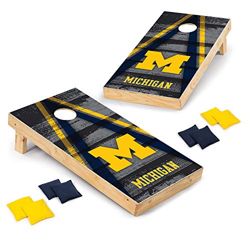 NCAA College 2' x 4' Wood Direct Print Tournament Cornhole Set by Wild Sports, 8 Bean Bags, Vintage Triange Design - Tailgate, Outdoor, Backyard