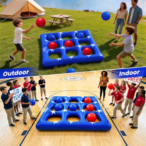Pool Party Toys Games Set - Giant Inflatable Tic Tac Toe Float Game, Outdoor Pool Games for Adults Kids Family Pool Toys for 2-10 Players, Fun Swimming Beach Yard Activities with 10 Balls for Ages 6+ - size: Basic -- 56" x 56"