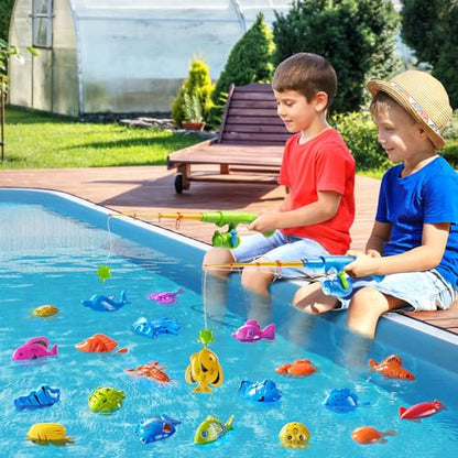 NIPLOOOW Magnetic Fishing Game Pool Toys for Kids 3-5, Water Table Bathtub Kiddie Party Toy with Pole Rod Net Plastic Floating Fish, Outdoor Toys for Boys Girls Kids Age 3 4 5 6 7 8 Year Old - style: 40PCS