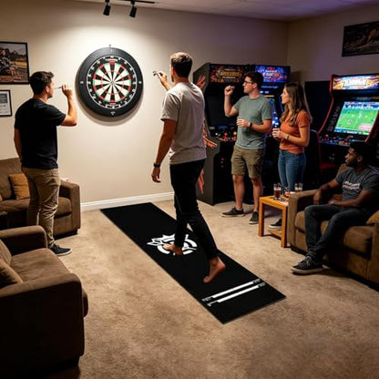 Dart Board Mat for Floor, 34x300cm Anti-Slip Crystal Velvet with Throw Line, Protective Dart Rug, Darts Distance Mat, for Leisure Area Game Room Recreation Center Office Break Room - color: Black and white
