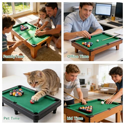 CEYAZYE 16Pcs 25mm/0.98in Mini Billiard Balls Set with Triangle Ball Rack | Small Tabletop Pool Table Balls, Resin Children Pool Ball for Kid's Table, Indoor Game Toy, Travel & Family Fun