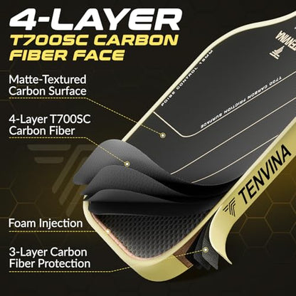 TENVINA Pickleball Paddles, Thermoformed T700SC Carbon Fiber Pickleball Paddle, Pickle Ball Paddle USAPA Approved with Dominant Power and Larger Sweet Spot - color: PRO-Carbon-Wider-16MM Control