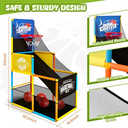 LovesTown Arcade Basketball Game, Basketball Hoop for Kids with 4 Balls Outdoor Indoor Active Play Toys Carnival Games Birthday Gifts for Boys Girls