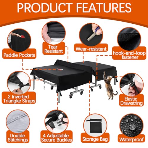 600D Ping Pong Cover Heavy Duty Table Tennis Cover Waterproof Outdoor & Indoor with Paddle Pocket Windproof Buckle Fits Universal 9x5 FT Tables Folding & Flat Tables,Gray,65''Lx28''Wx73''H - color: Gray