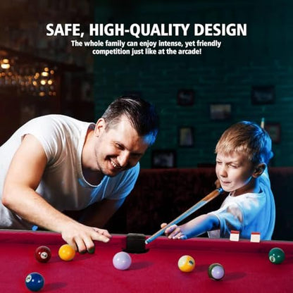 Pool Table Set with 2 Sticks 16 Balls Triangle Chalk Brush, Portable Wooden Billiards Game Table for Kids, Indoor Family Party Game Room and Playroom Fun - color: 54 Inch-red