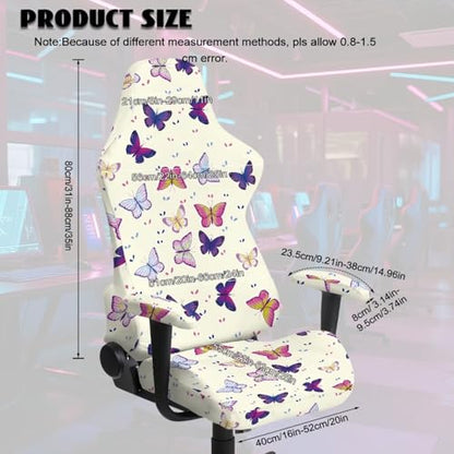 Suobstales Colorful Butterfly Pattern Ergonomic Office Computer Game Chair Slipcovers with Armrest Cover, Stretchy Polyester Covers for Reclining Racing Gaming Chair - color: Colorful Butterfly