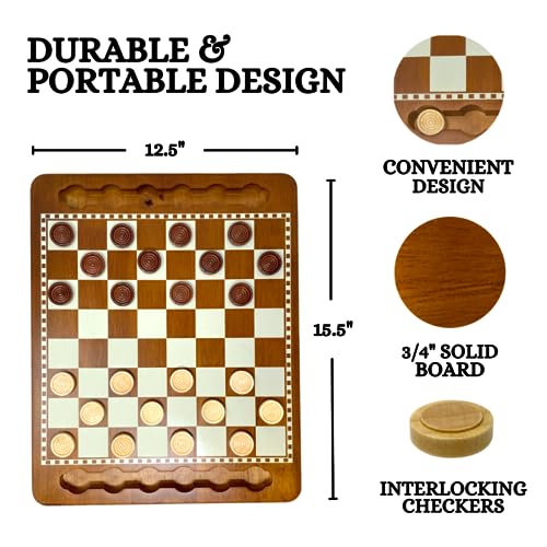 Regal Games Luxury Checkers Board Game for Adults & Kids - Classic Wooden Board Game Set with 24 Checkers Pieces - Travel and Portable Table Games (Ages 8+)