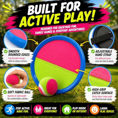 Liberty Imports Toss and Catch Game Set for Kids, 2 Self Stick Paddles, 2 Catch Balls & Bonus Soft Bean Bag Ball, Outdoor Beach Toys, Backyard Games, Family Lawn Game for Boys and Girls