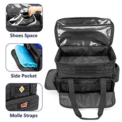 DSLEAF Bowling Bag for 2 Balls with Wooden Ball Holder, Bowling Ball Tote with Padded Divider for A Pair of Bowling Shoes Up to Mens 16 and Extra Essentials (Patent Design), Bag Only