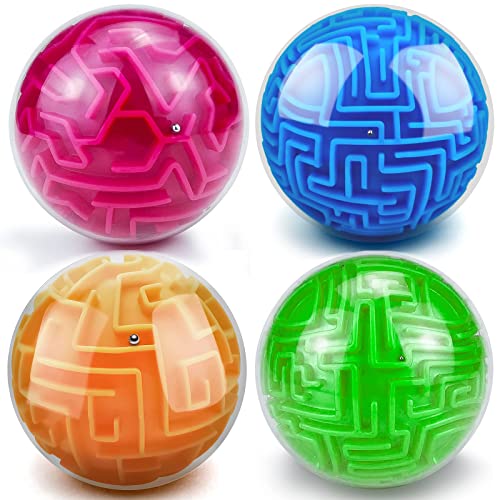 YongnKids 4Pcs 3D Puzzle Maze Ball Brain Teaser Puzzles Maze Game for Kids Adult, Fidget Toy for Motor Skills and Coordination,Kids Autism ADHD Calming Focus Stress Relief Toy - color: Blue,orange,green,red
