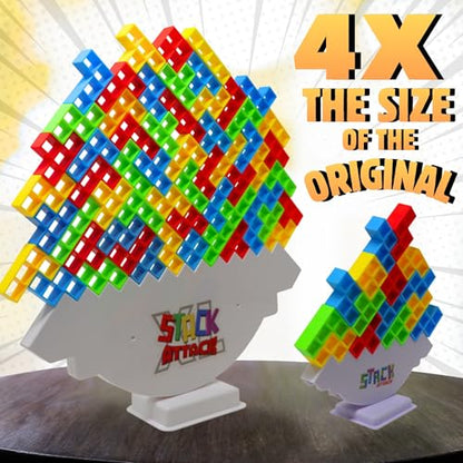 Stack Attack XL Tower Game, Giant Tabletop Games for Kids & Adults, Family Game Night Building Block and Stacking Gifts, Includes 100 Pcs & 36 Cards, Balance Novelty Toy Gift