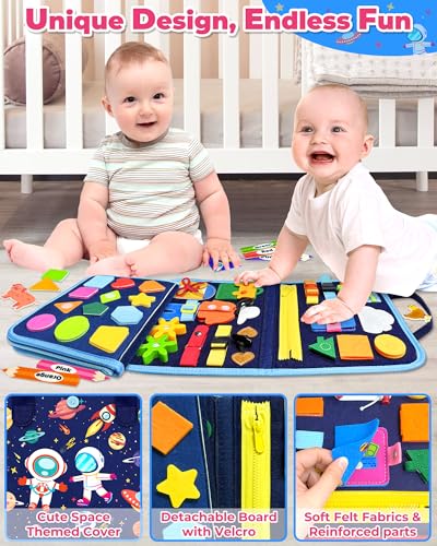 Gojmzo Busy Board Montessori Toys for Toddler Boy Birthday Gifts, Busy Book Sensory Toys for Toddlers, Learning Educational Toddler Travel Activities - style: Blue/P8