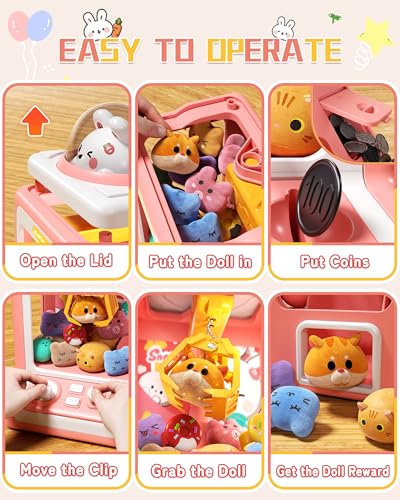 Jovow Claw Machine for Kids - Mini Vending Machine with Volume Control & Music, Electronic Rabbit Prize Dispenser Toys with 30 Prizes (Plush, Eggs), Party Birthday Gifts for Girls Age 3 4 5 6-8 - style: Rabbit