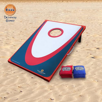 Driveway Games Backyard Edition Portable Toss Cornhole Game Set Regulation Size 2 Target Boards, 8 Bean Bags, and Carry Bag, Red/Blue