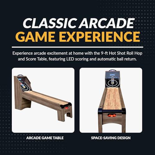 Hathaway Shooting Star 9-ft Arcade Ball Roll and Score Machine Table with LED Electronic Scorer and Sound, Great for Family Recreation Game Rooms, Driftwood