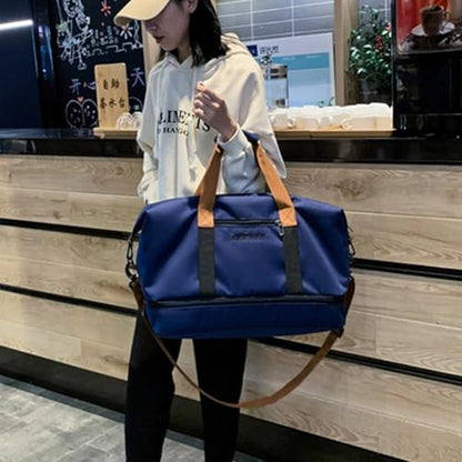 Portable Waterproof Gym Bag, Weekender Travel Bag,With Shoes Compartment (Blue) - color: Blue