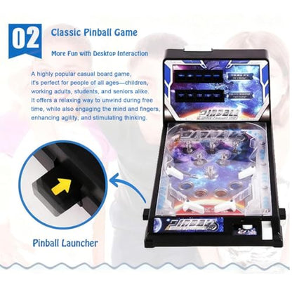 Retro Arcade Pinball Machine - Portable Tabletop Game with Sounds, Lights and Auto Scoreboard, Fun for All Ages, Birthday Party Gift, Desk Toy